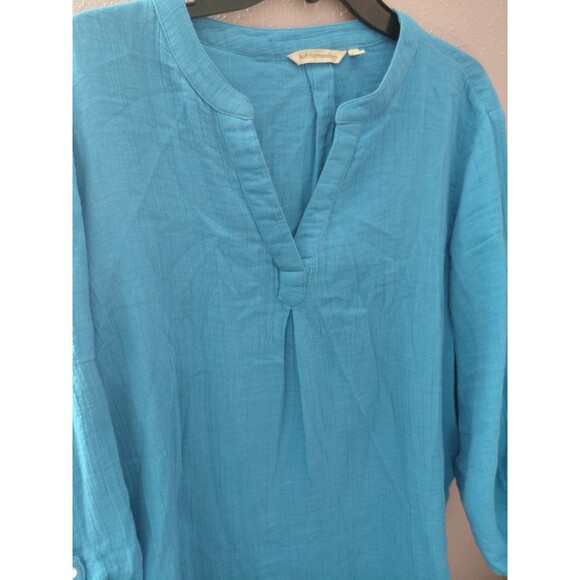 Soft Surroundings Marley Gauze Tunic Top Roll Tab Sleeve French Blue Size XL - Picture 3 of 10